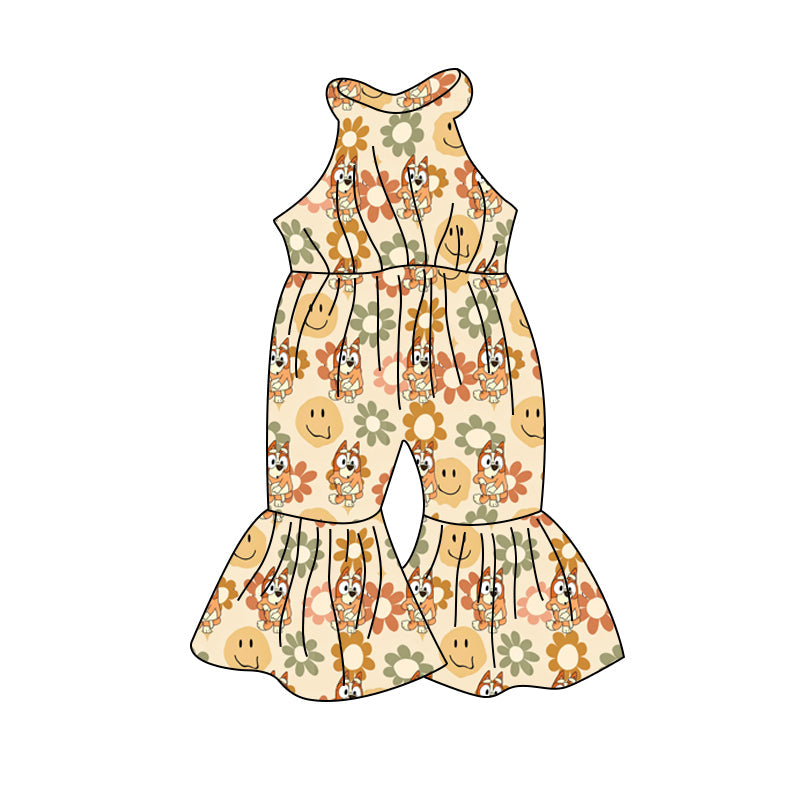 MOQ 5 dog smile floral sleeveless baby girls jumpsuit