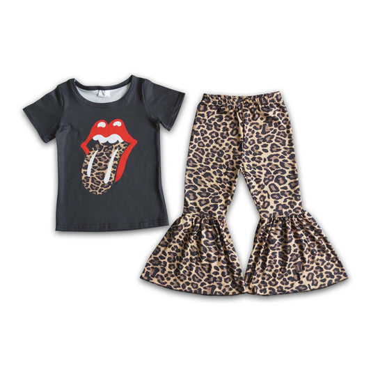 Girl Tongue Leopard Bell Bottom Singer Outfit