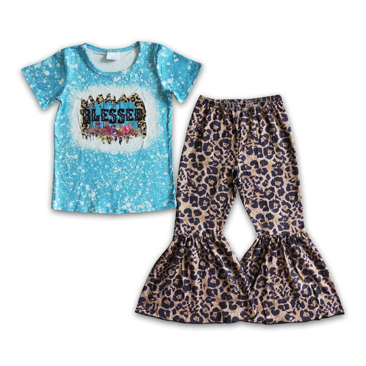 Girl Blessed Leopard Bell Bottom Outfit