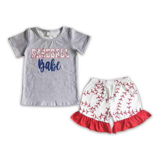 Baseball babe grey shirt shorts girls boutique clothing
