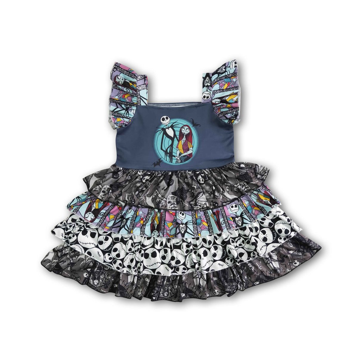 Girl flutter sleeve skull ruffles Halloween dress