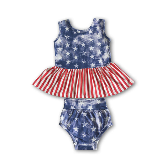 Girl 4th of July Striped Star Bummies set