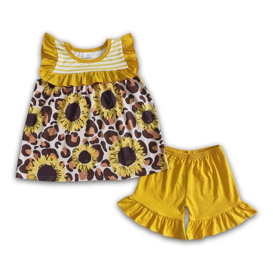 Sunflower leopard tunic yellow shirt girls clothing set