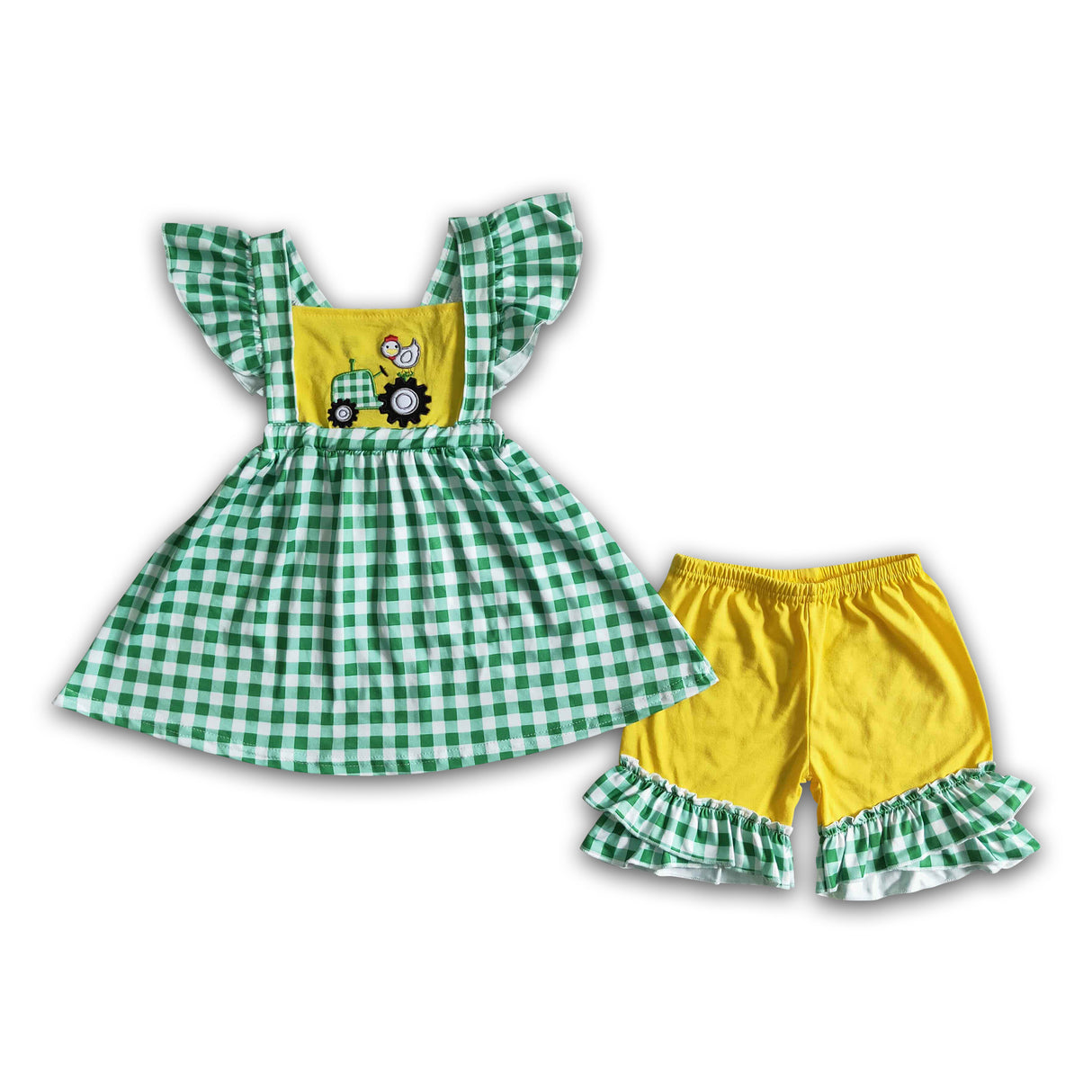 Chicken tractor embroidery girls farm clothing set