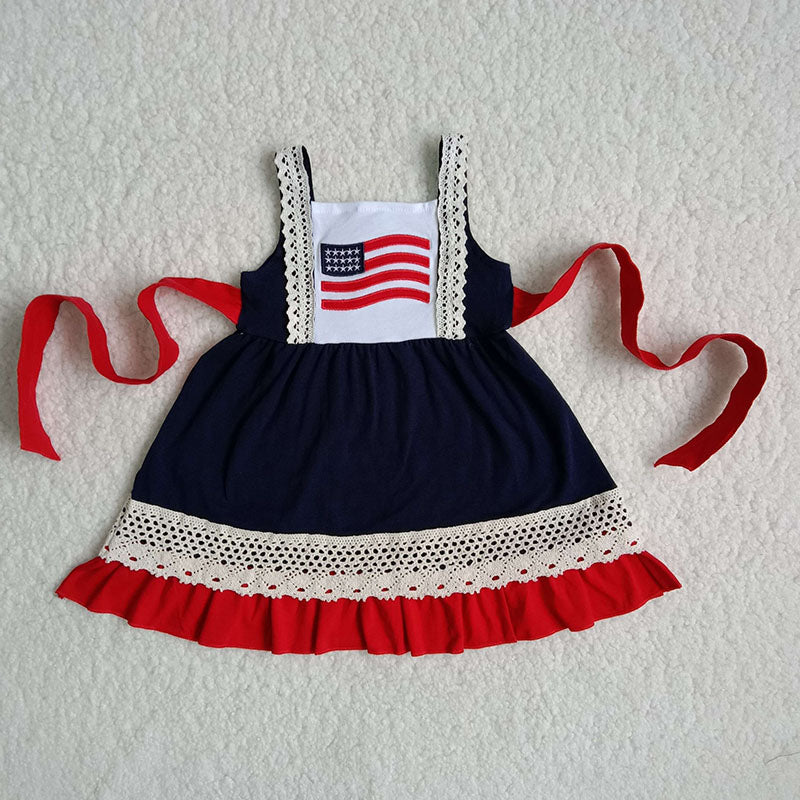 Flag embroidery lace 4th of july dresses