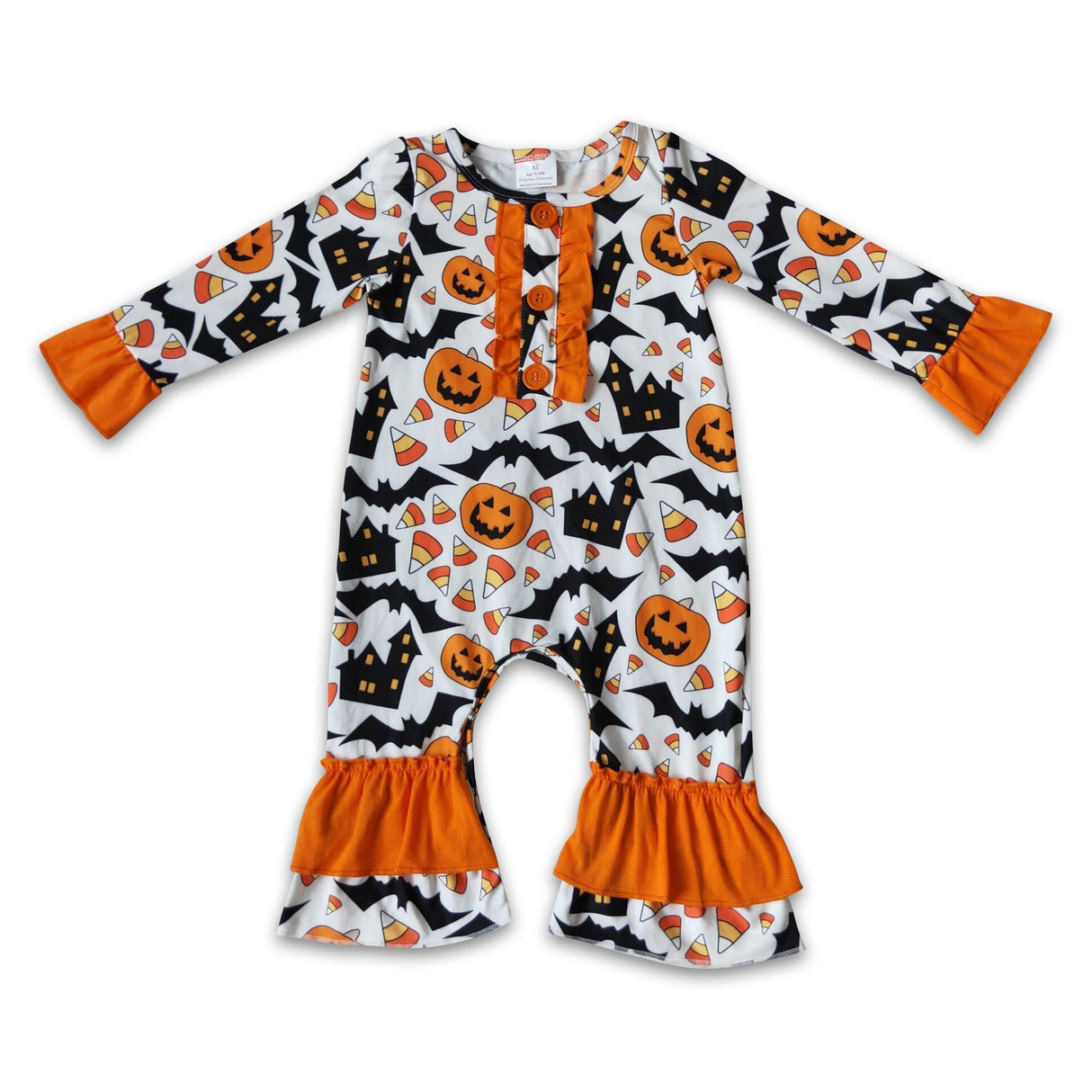 Long sleeve pumpkin Halloween baby romper