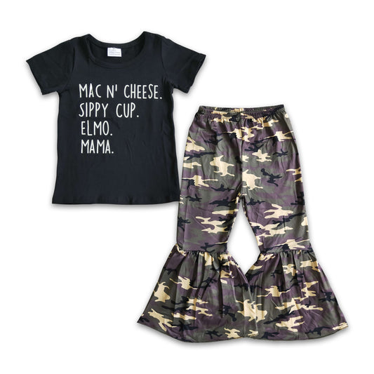 Girl Black Vinyl Shirt Camouflage Bell Bottom Outfit