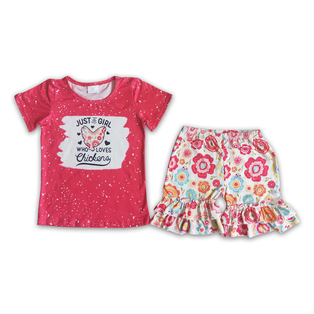 Girl Chicken Floral Short Outfit