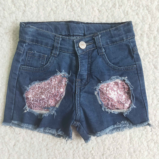 Girl Pink Sequin denim shorts