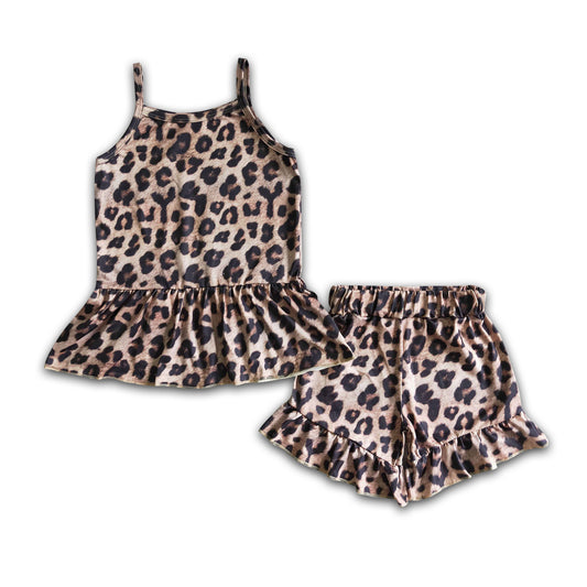 Leopard top match shorts girls summer set