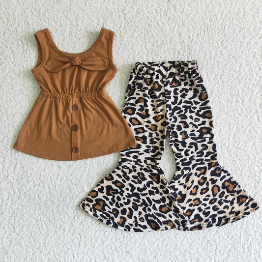 Girl Brown Sleeveless Tunic Leopard Outfit