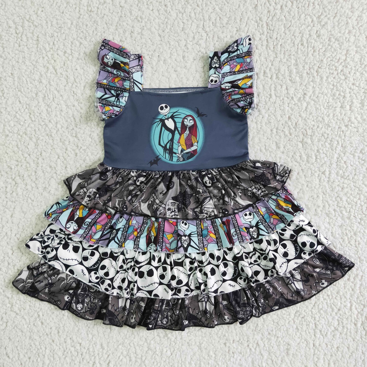 Girl flutter sleeve skull ruffles Halloween dress