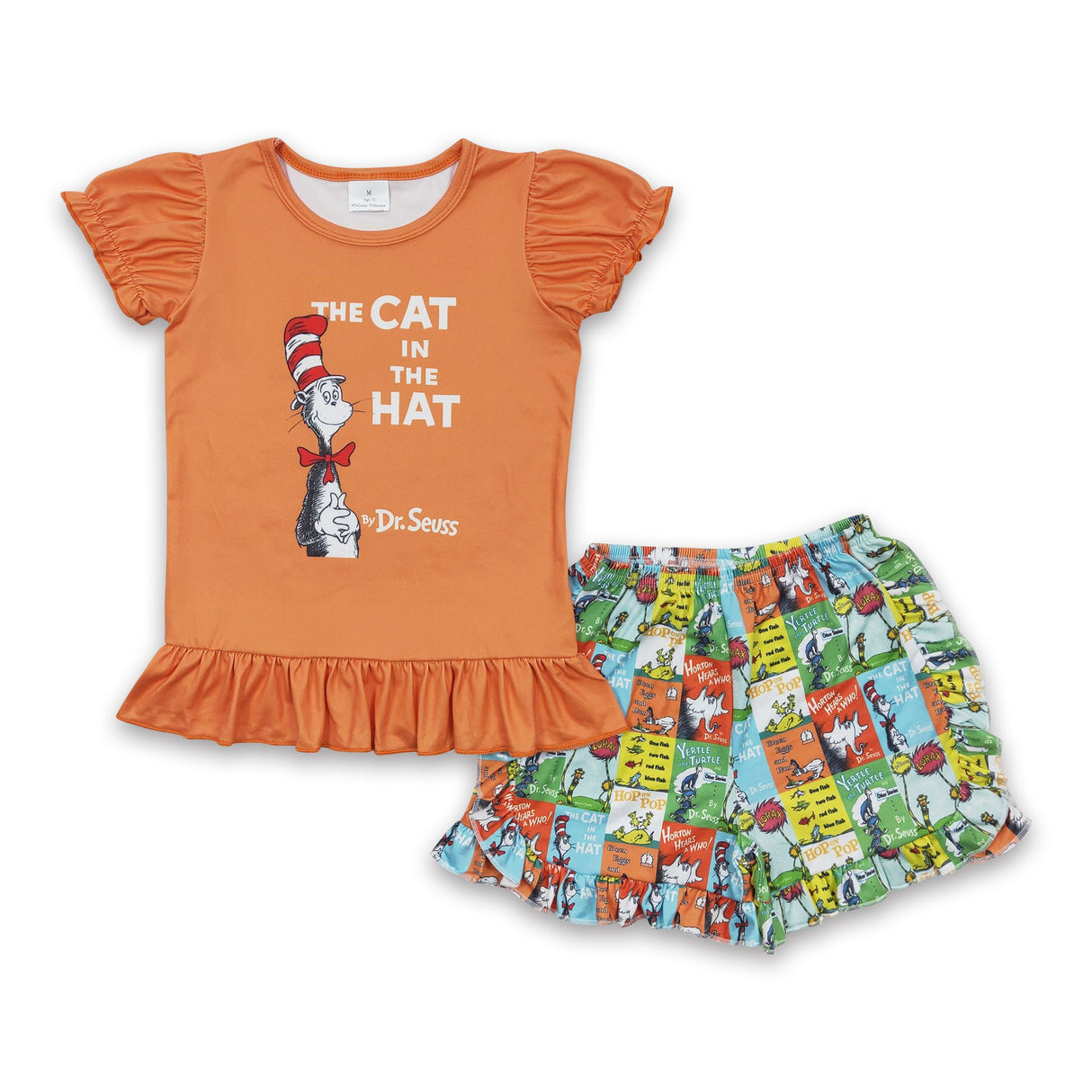 Cat shirt patchwork shorts baby girls clothing set