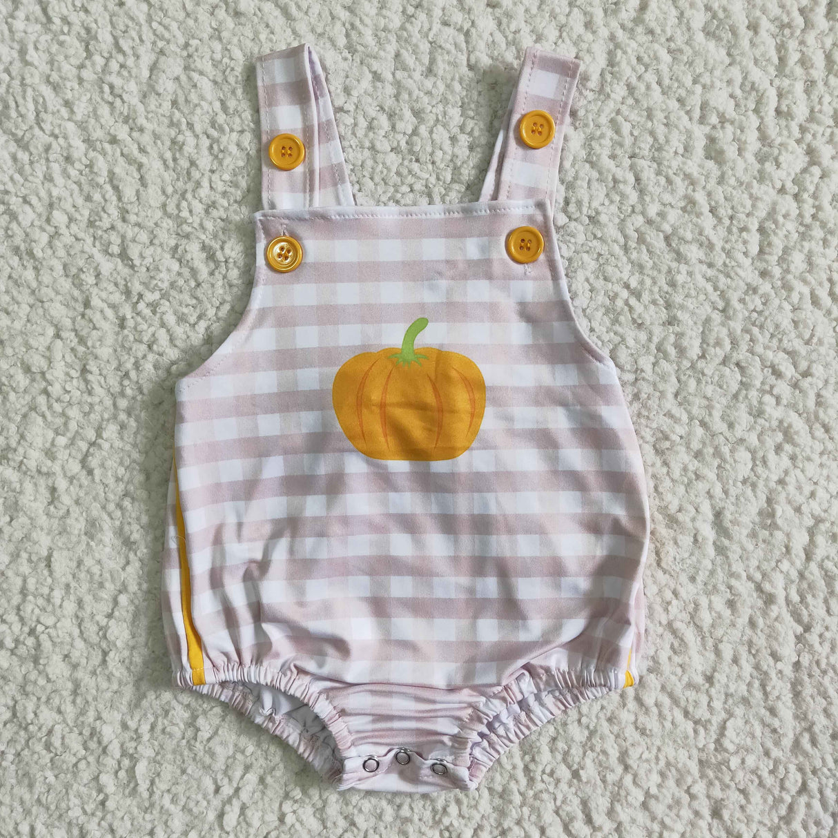 Sleeveless pumpkin plaid baby boy romper