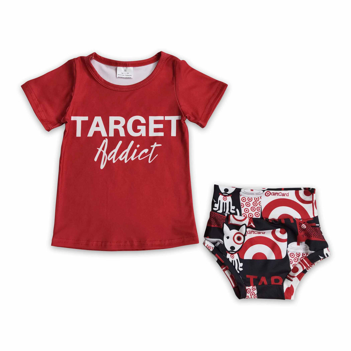 Girl Red Patchwork cart giftcard shirt bummies Set