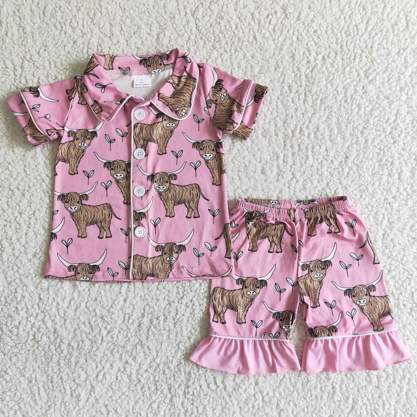 Pink cow print shorts girls summer pajamas