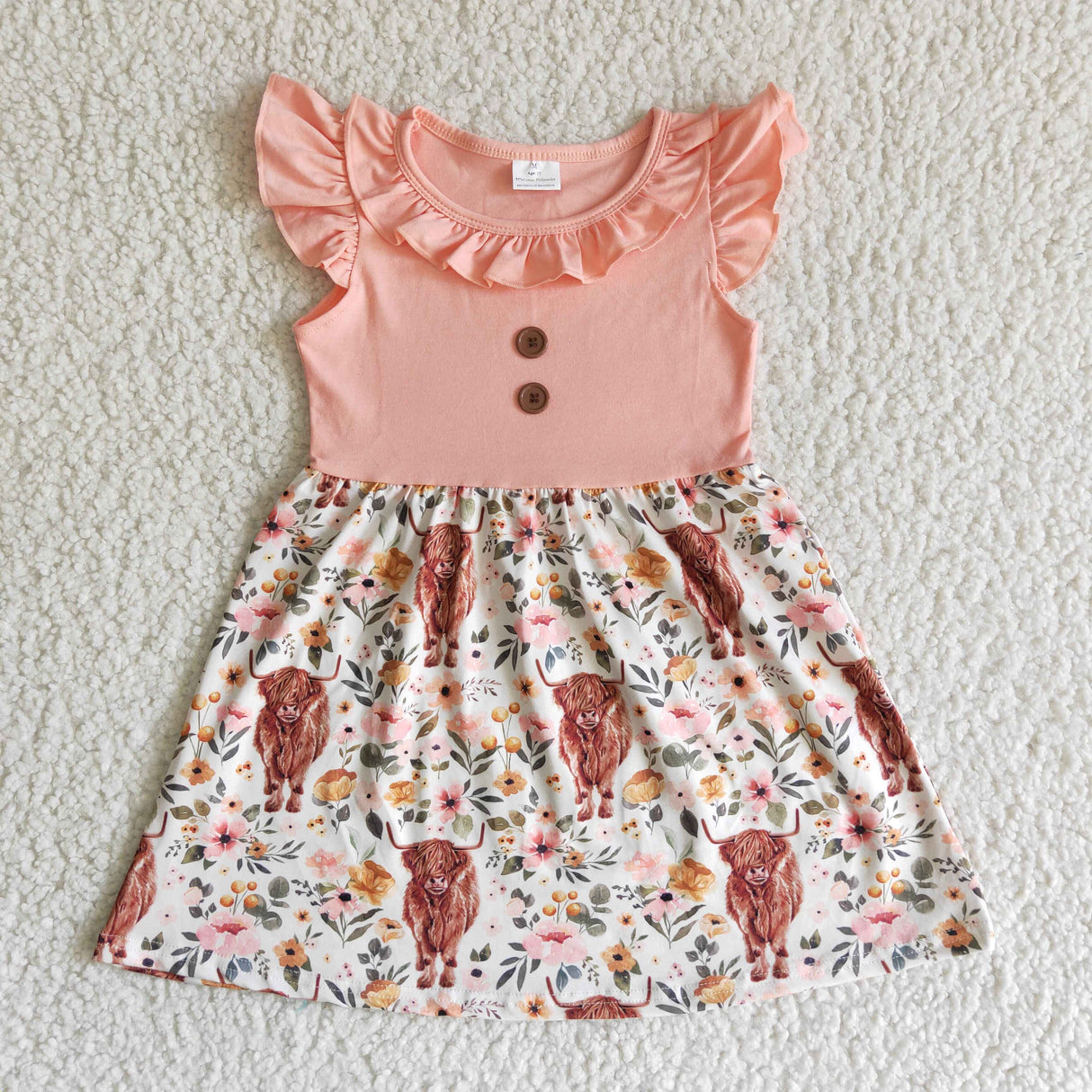 Flutter sleeve cow print baby girls summer dresses