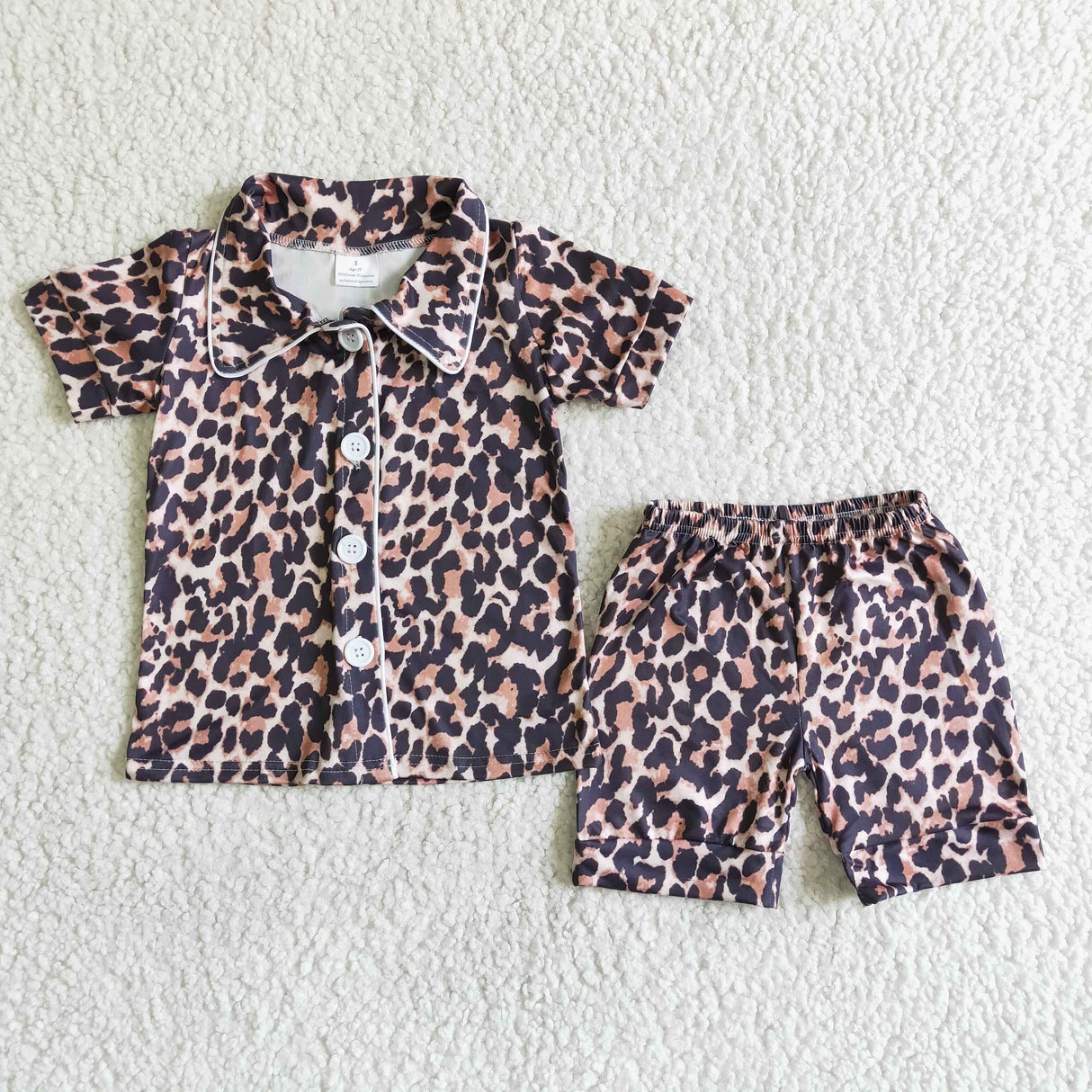 Leopard short sleeve shorts boy and girls summer pajamas