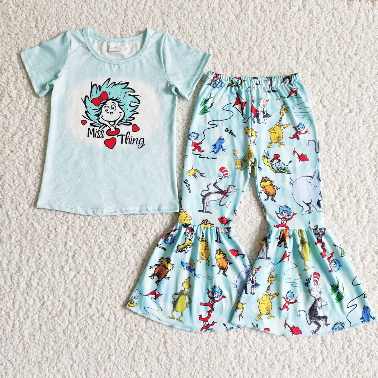 Miss thing cat shirt bell bottom pants girls clothing set