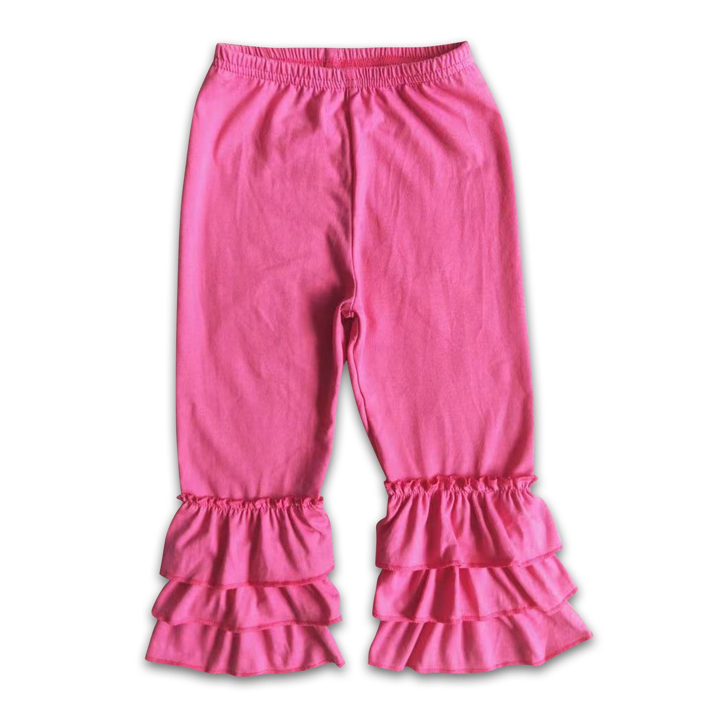 Hot pink triple ruffle cotton pants