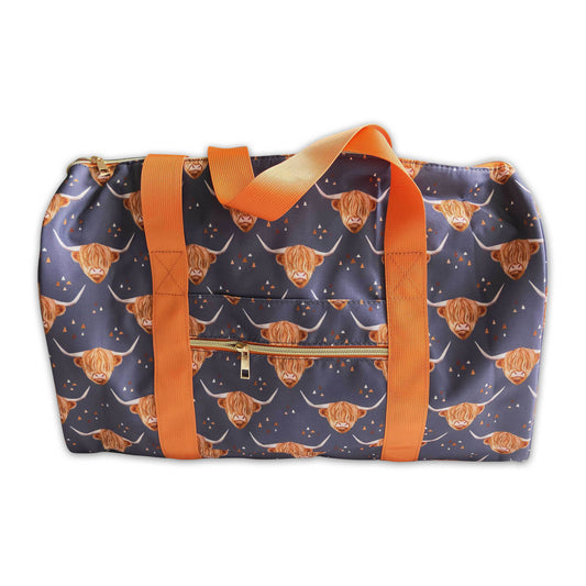 Navy highland cow print travel bags