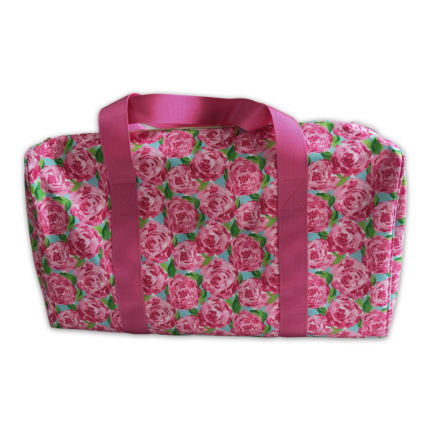 Pink floral print travel bags