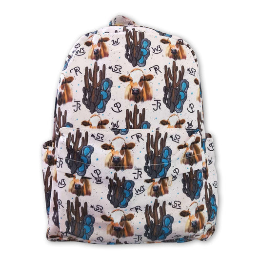 Cow cactus turquoise western kids backpack