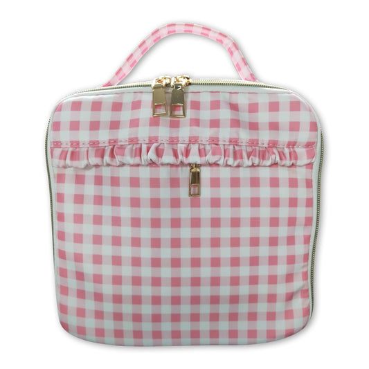 Pink plaid ruffle kids girls lunch box bag