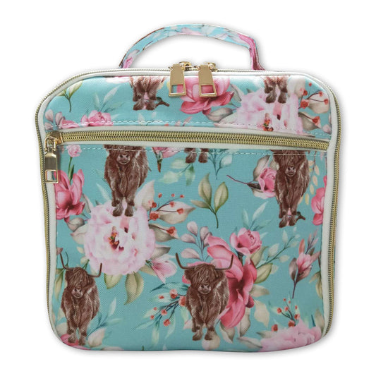 Highland cow floral kids girls lunch box bag
