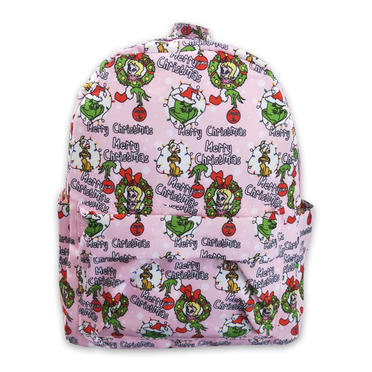 Merry Christmas pink green face girls backpack