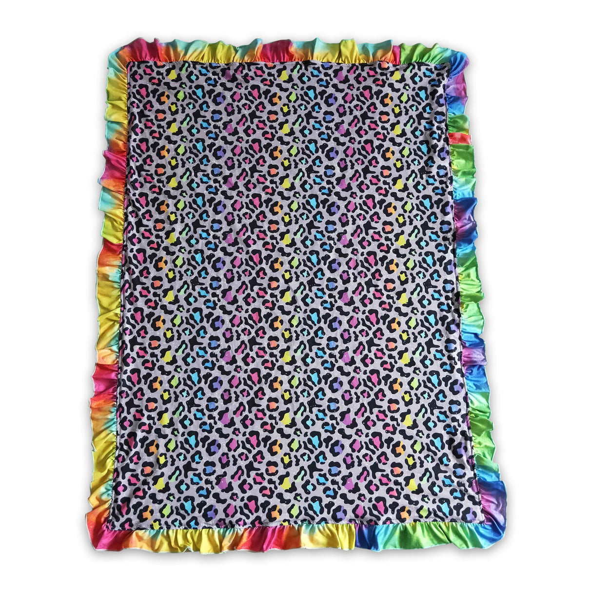 Colorful leopard rainbow ruffle baby kids blankets