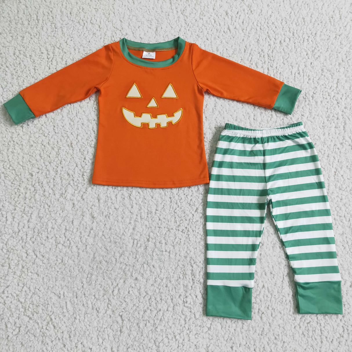 Orange pumpkin embroidery kids boy halloween pajamas
