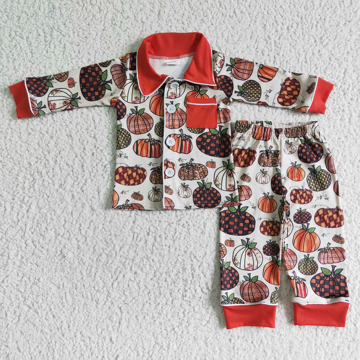 Pumpkin boy pocket fall pajamas
