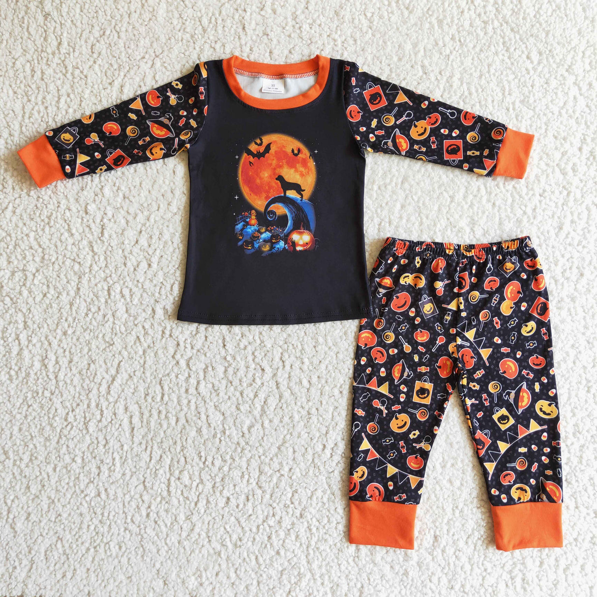 Moon pumpkin candy baby girls Halloween pajamas