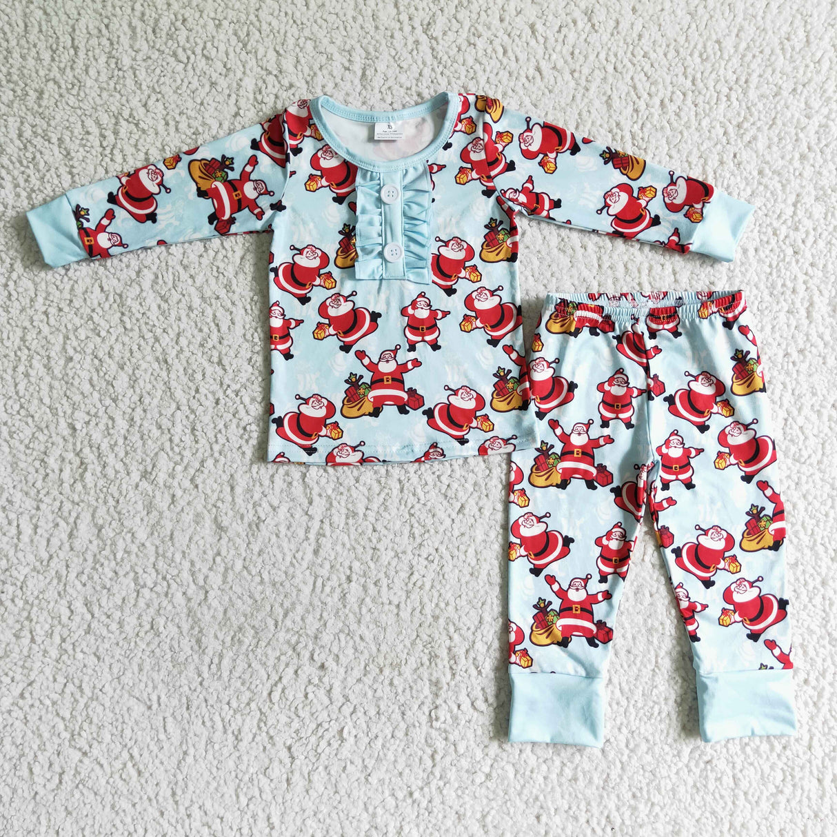 Santa print long sleeve baby girls Christmas pajamas