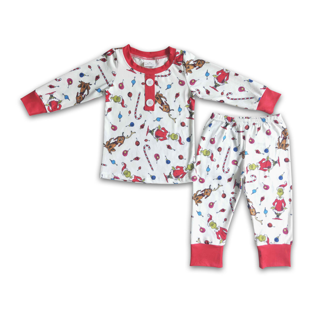 Green face print long sleeve boy Christmas pajamas