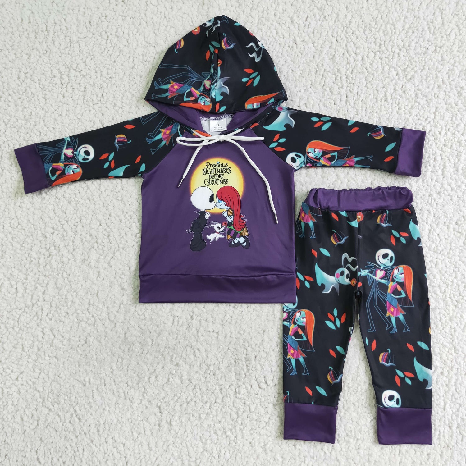 Skull moon print boy Halloween hoodie set