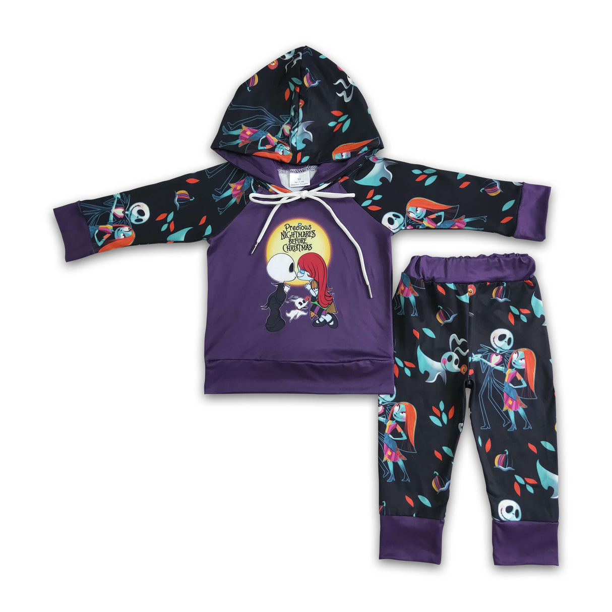 Skull moon print boy Halloween hoodie set