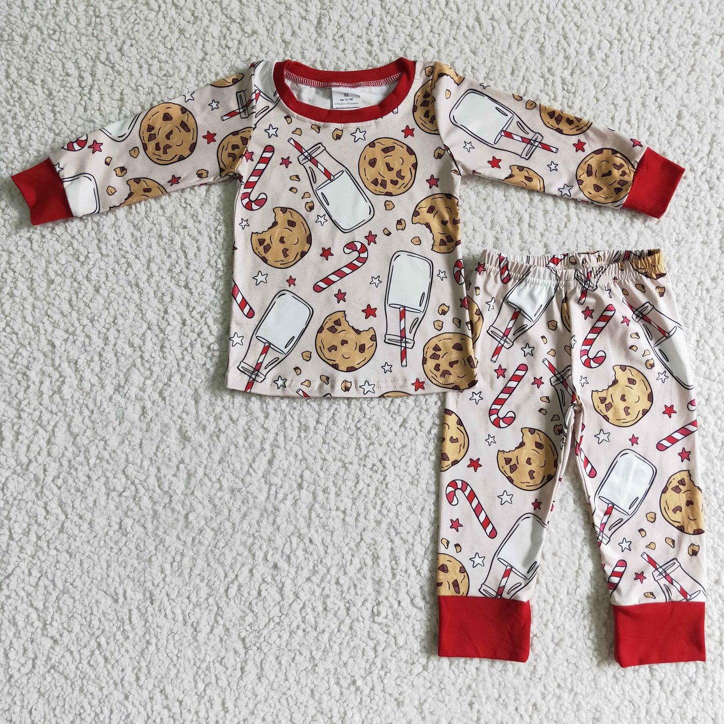 Biscuit milk candy cane print kids Christmas pajamas