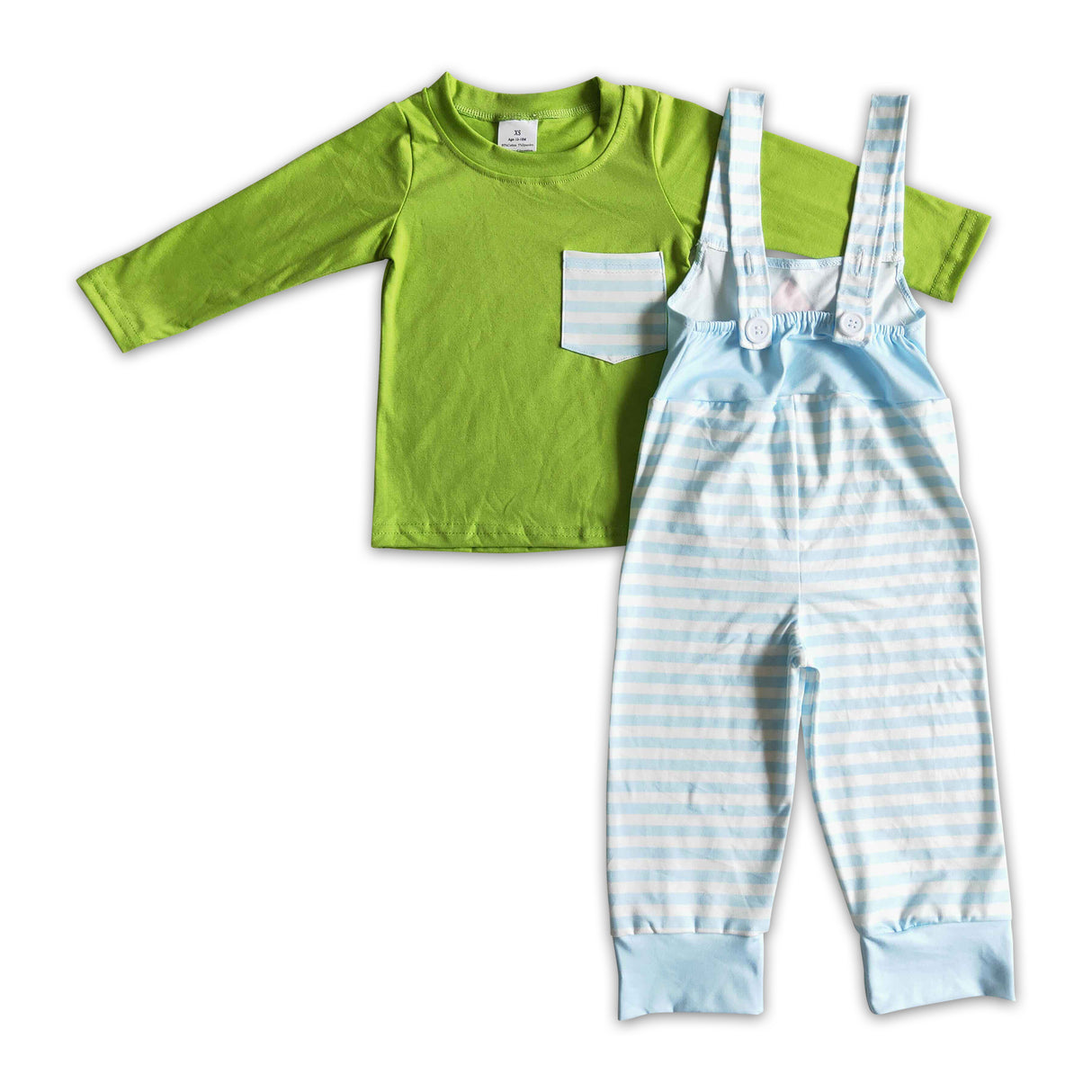 Cotton shirt green face stripe overalls kids boy Christmas clothes