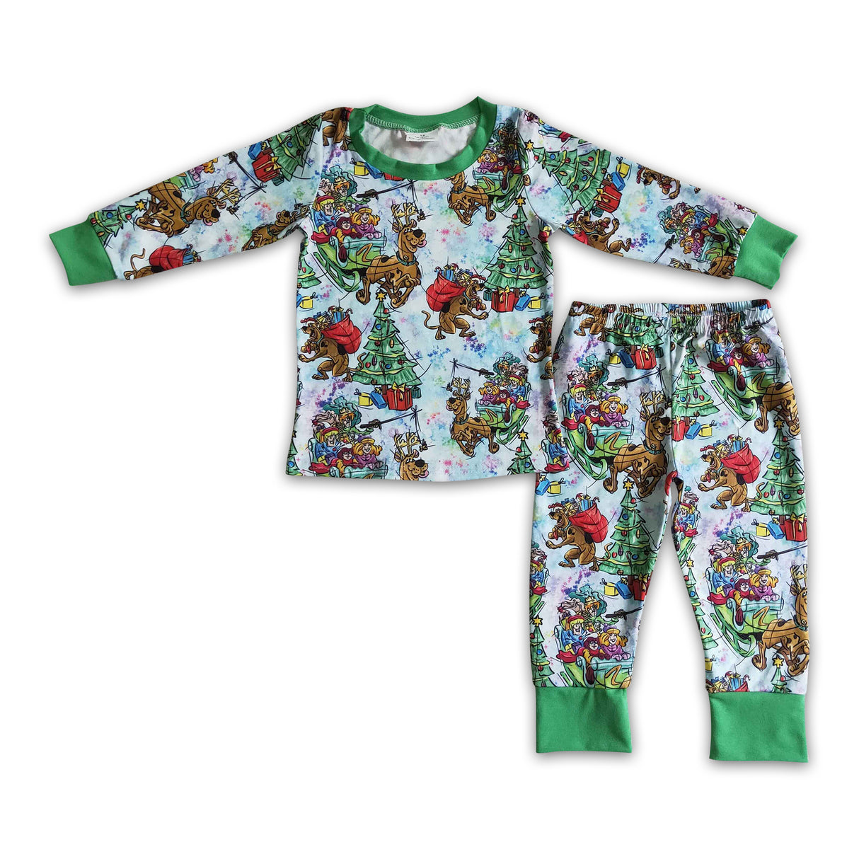 Dog deer christmas tree mystery kids Christmas pajamas