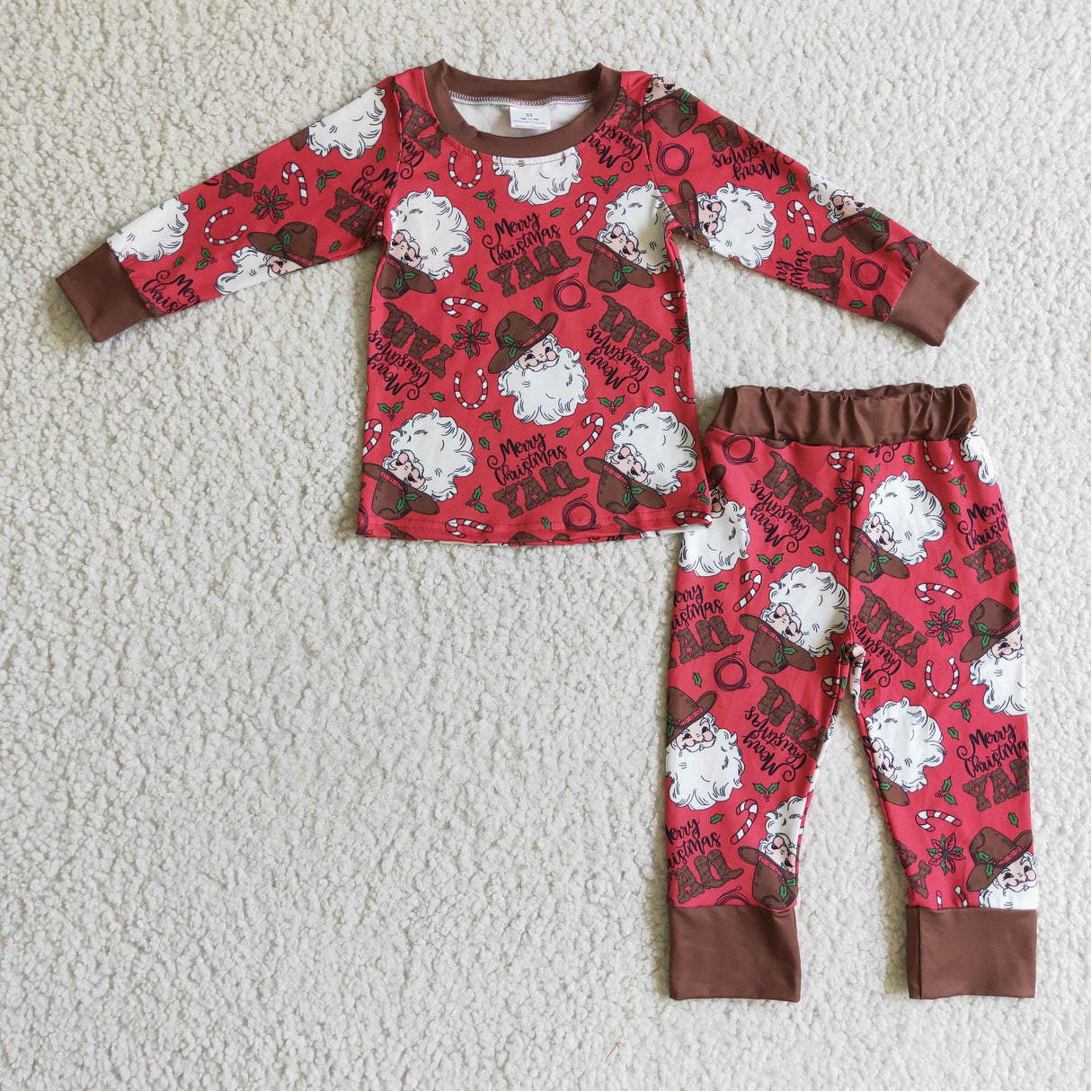 Merry Christmas y'all candy cane santa print kids boy pajamas set
