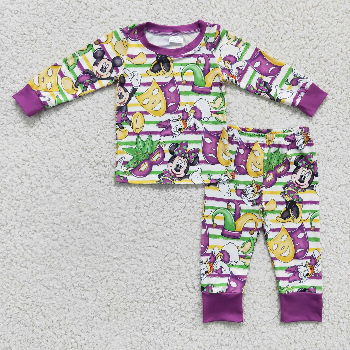 Green purple yellow stripe mouse kids boy Mardi gras pajamas