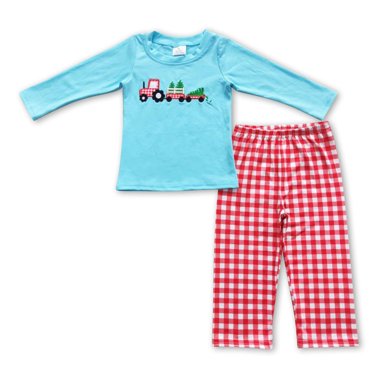 Christmas tree truck plaid pants boy Christmas outfits