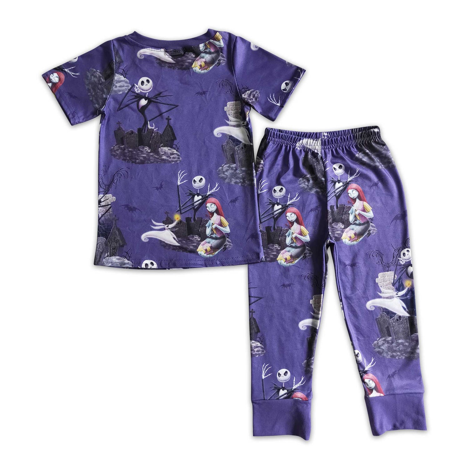 Skull moon short sleeves baby kids Halloween pajamas