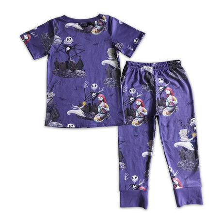 Skull moon short sleeves baby kids Halloween pajamas