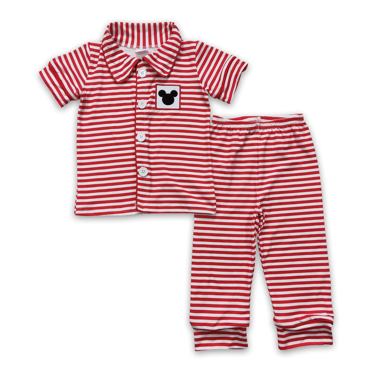 Mouse embroidery stripe kids boy pajamas