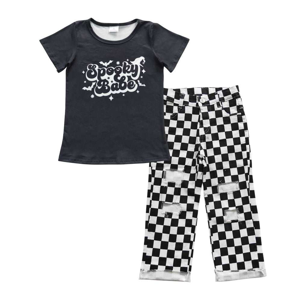 Spooky babe top checked jeans kids Halloween clothing