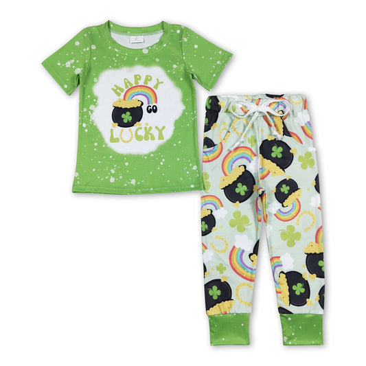 Happy lucky clover top pants boy st patrick's day outfits