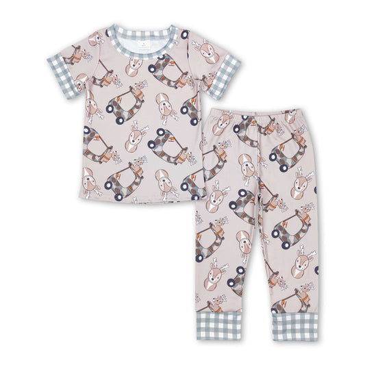Plaid short sleeves camo deer kids boy pajamas